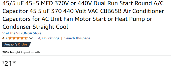 Air Conditioner Capacitors for AC Unit Fan Motor Start or Heat Pump or Condenser Straight Cool
