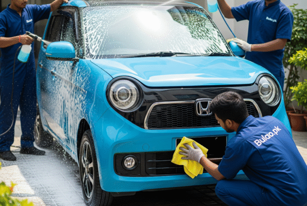 Honda N-One getting detailed in Karachi with foam wash and polish for a spotless, stylish finish