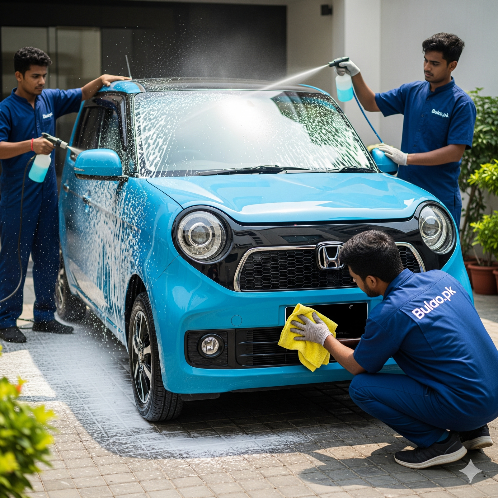 Honda N-One getting detailed in Karachi with foam wash and polish for a spotless, stylish finish